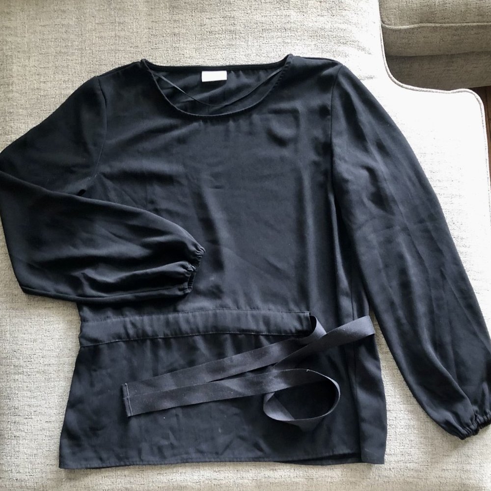 Vila Waist-Tie Black Blouse